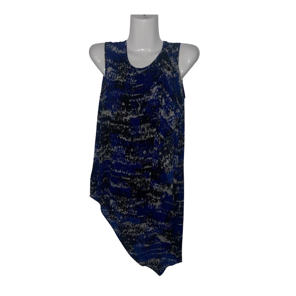 BCBGMAXAZRIA Edythe Orient Blue asymmetrical hemline Tunic Top Blouse XS Artsy